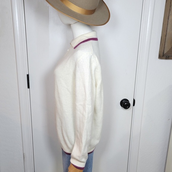 LL Bean Lambswool Angora Blend Polo Sweater Cream Medium Large Fall Winter - Picture 5 of 11
